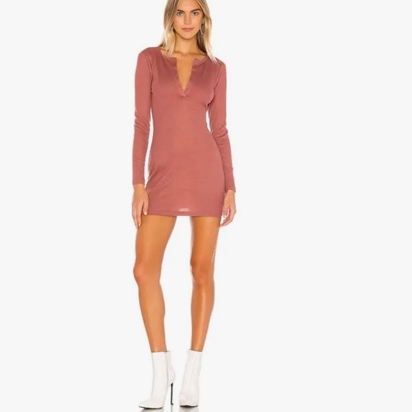 superdown Revolve Nickie Waffle Knit Long Sleeve Notched Neck Dress Dusty RoseXS - Picture 2 of 15